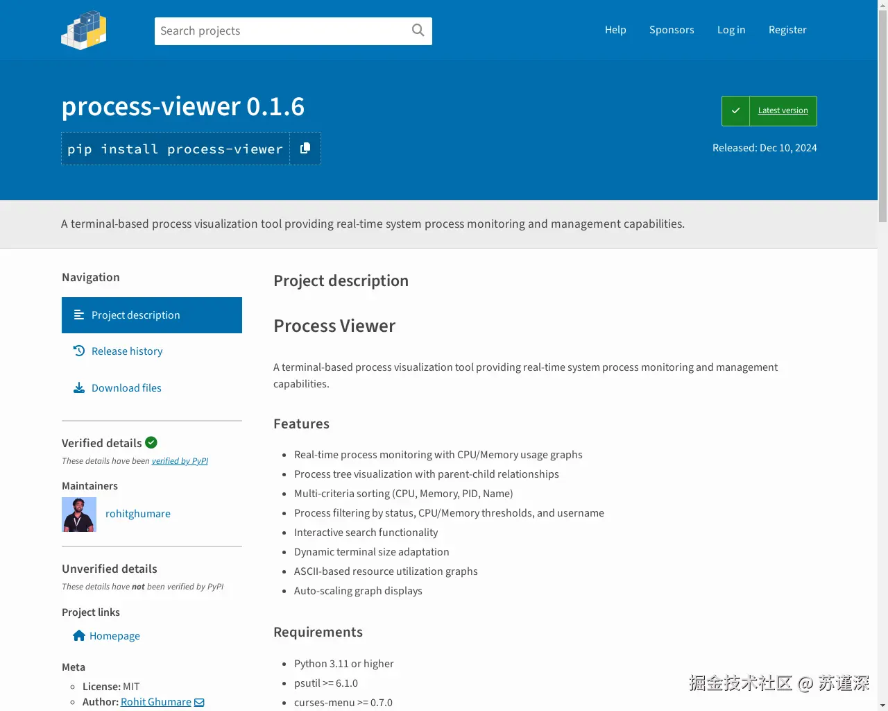 Show HN: 为命令行设计的美观进程查看器，类似于 K9s - 项目截图