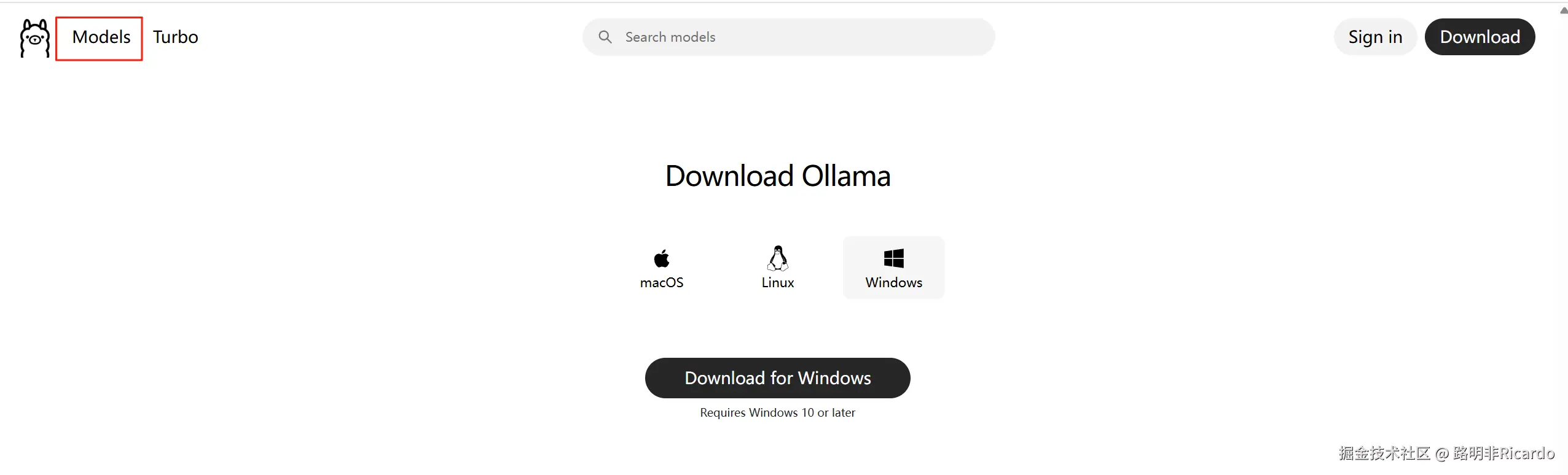 Ollama模型选择界面