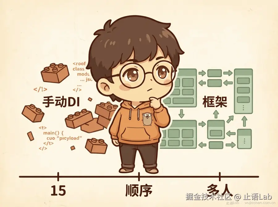 结语——拟人角色站在三道门槛线上，身后手动DI，前方框架
