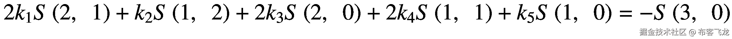 2{k}_1S\left(2,\kern0.5em 1\right)+{k}_2S\left(1,\kern0.5em 2\right)+2{k}_3S\left(2,\kern0.5em 0\right)+2{k}_4S\left(1,\kern0.5em 1\right)+{k}_5S\left(1,\kern0.5em 0\right)=-S\left(3,\kern0.5em 0\right)