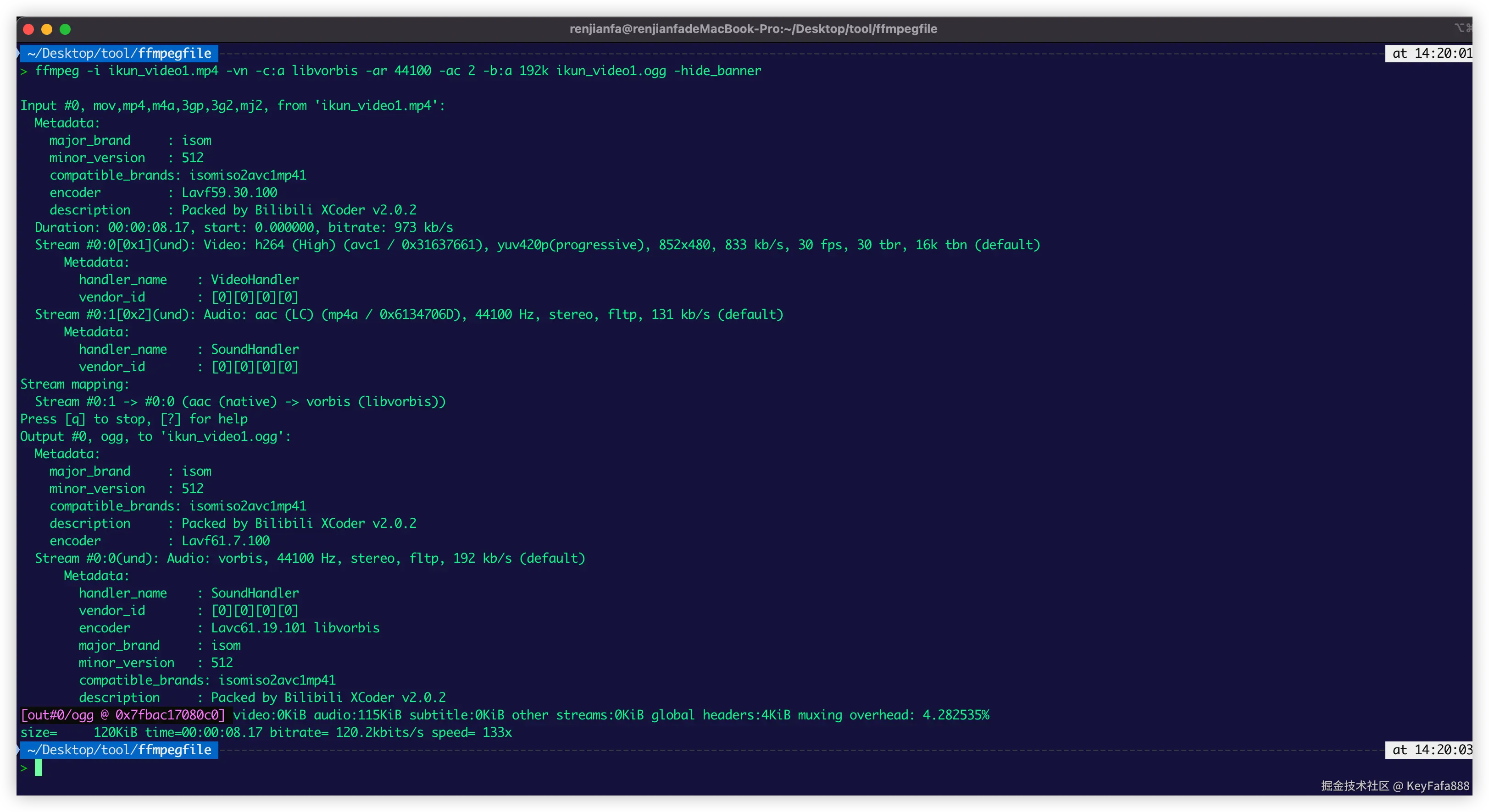 使用 FFmpeg 从视频中获取ogg格式的音频