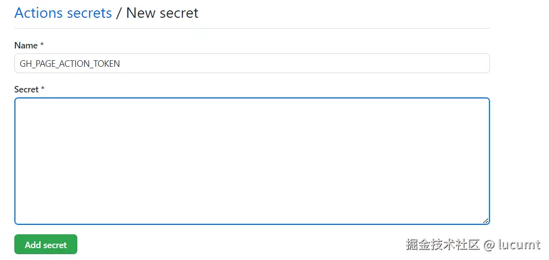 "设置action secret"