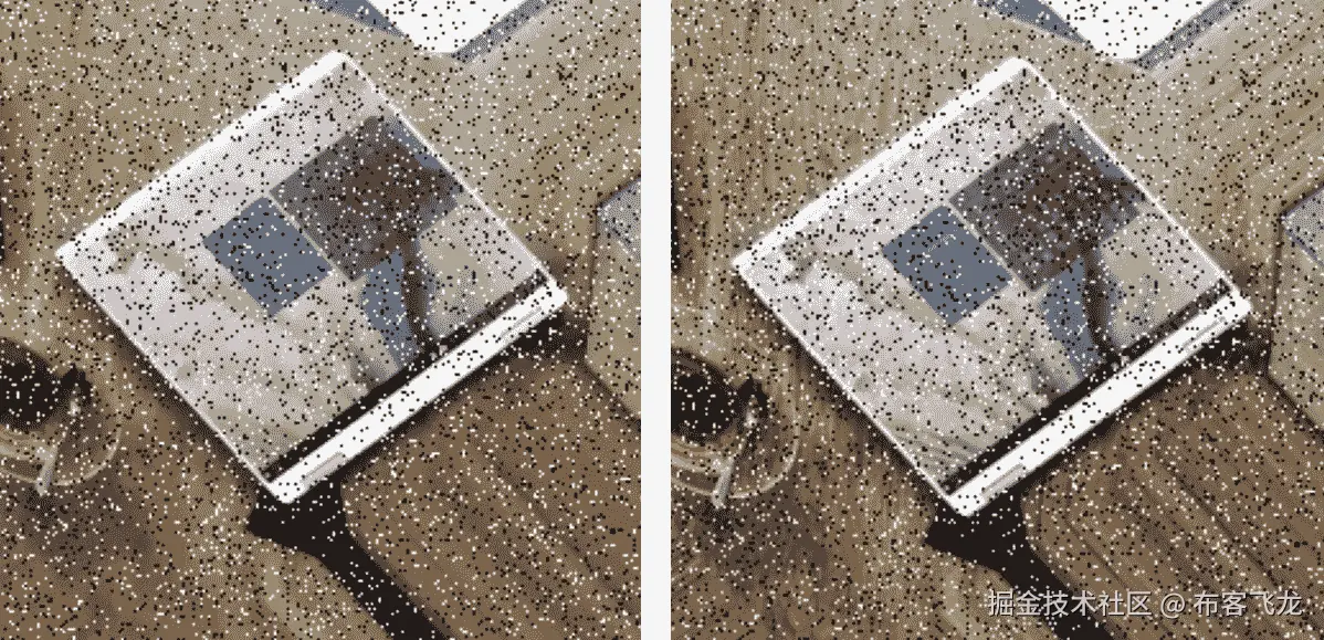 图 13.12 – 左：双边滤波器，右：非局部均值去噪