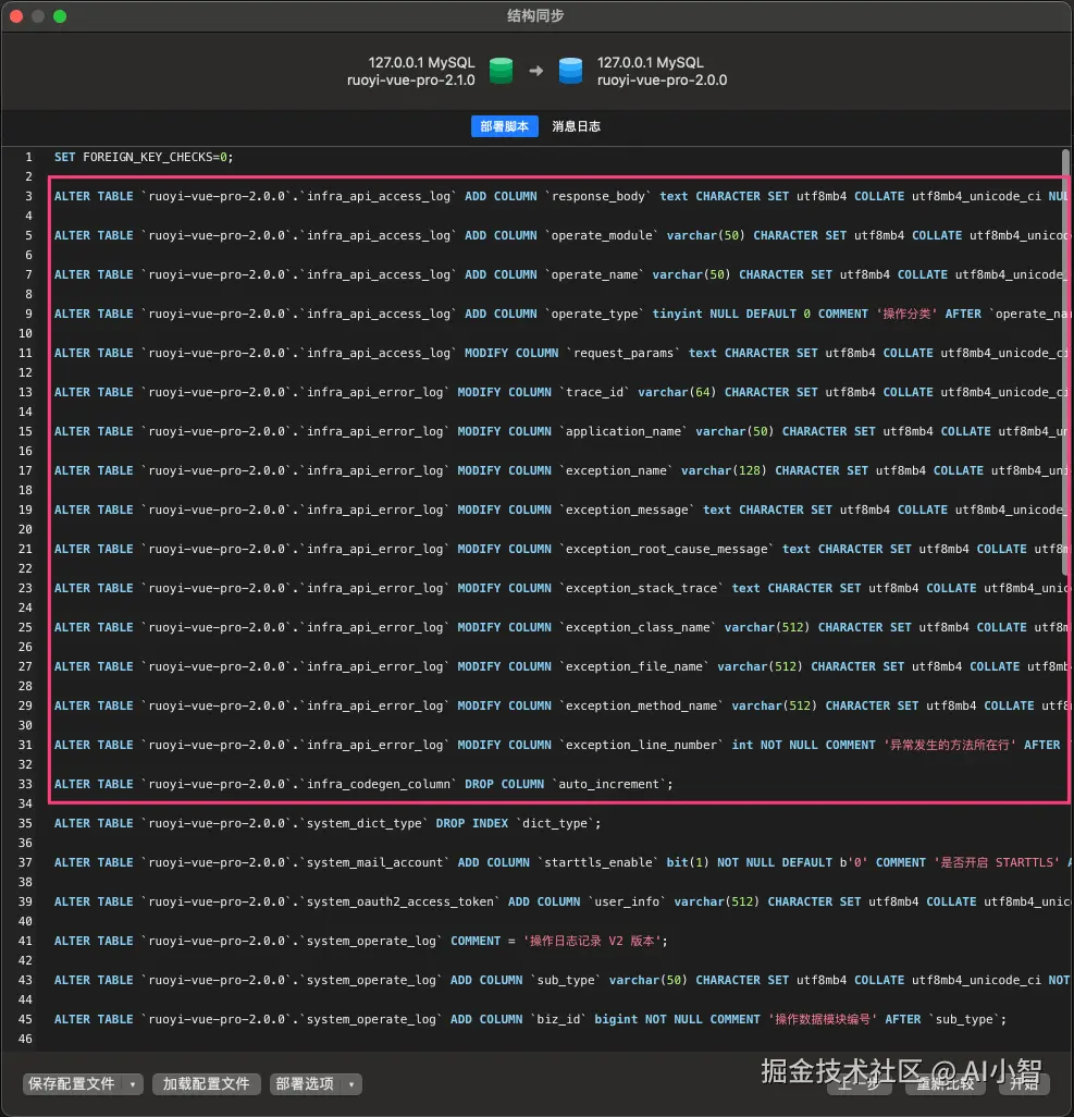 结构同步的SQL变更语句