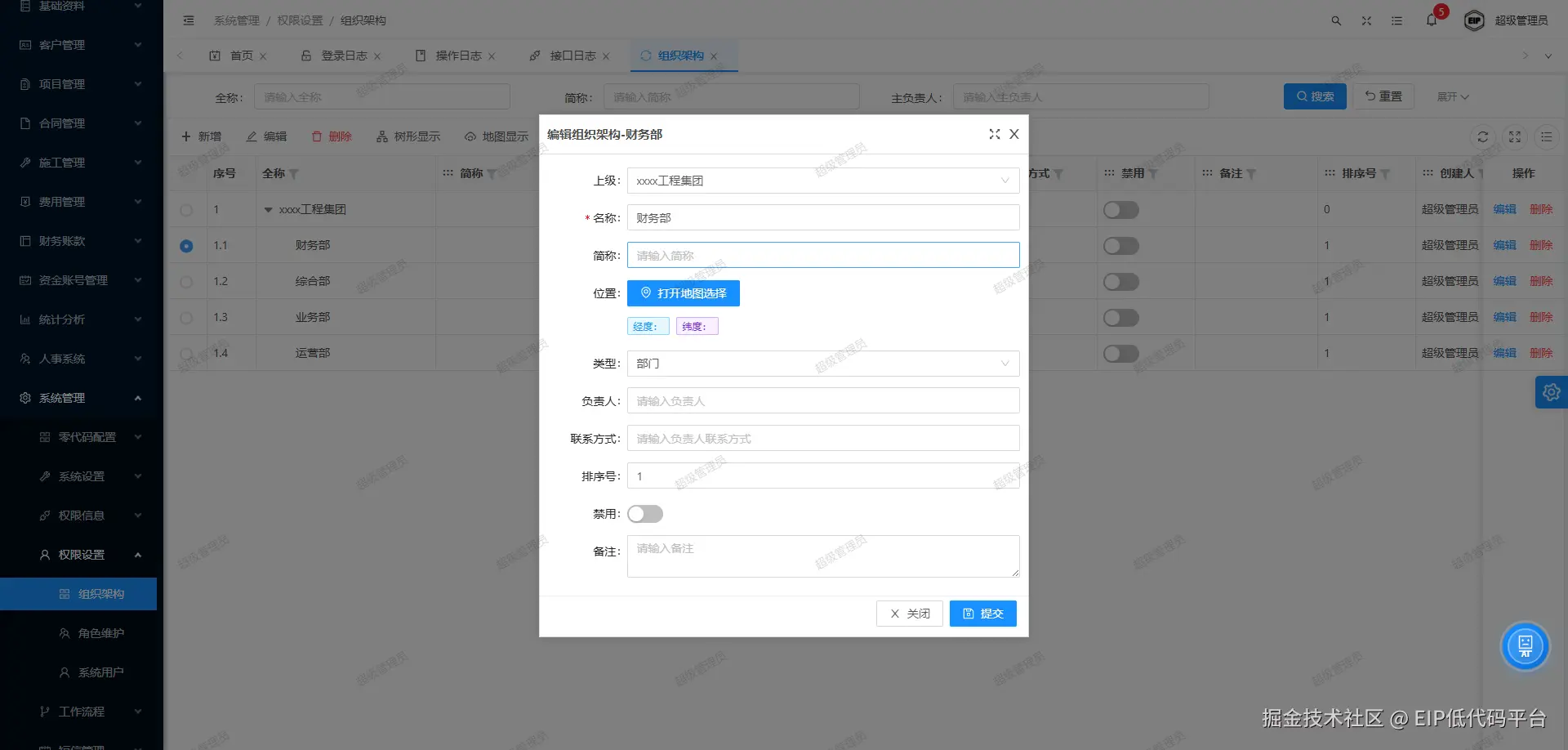 【插入图片：组织编辑弹窗截图】