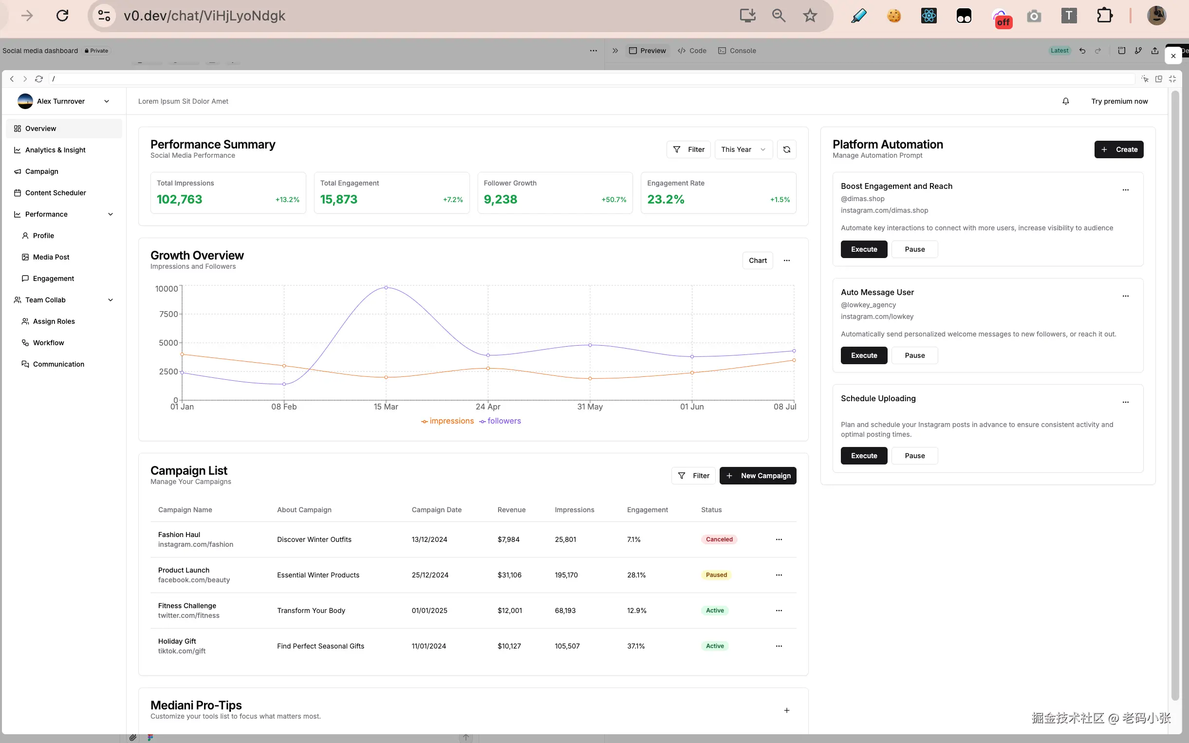 v0.dev 的生成效果