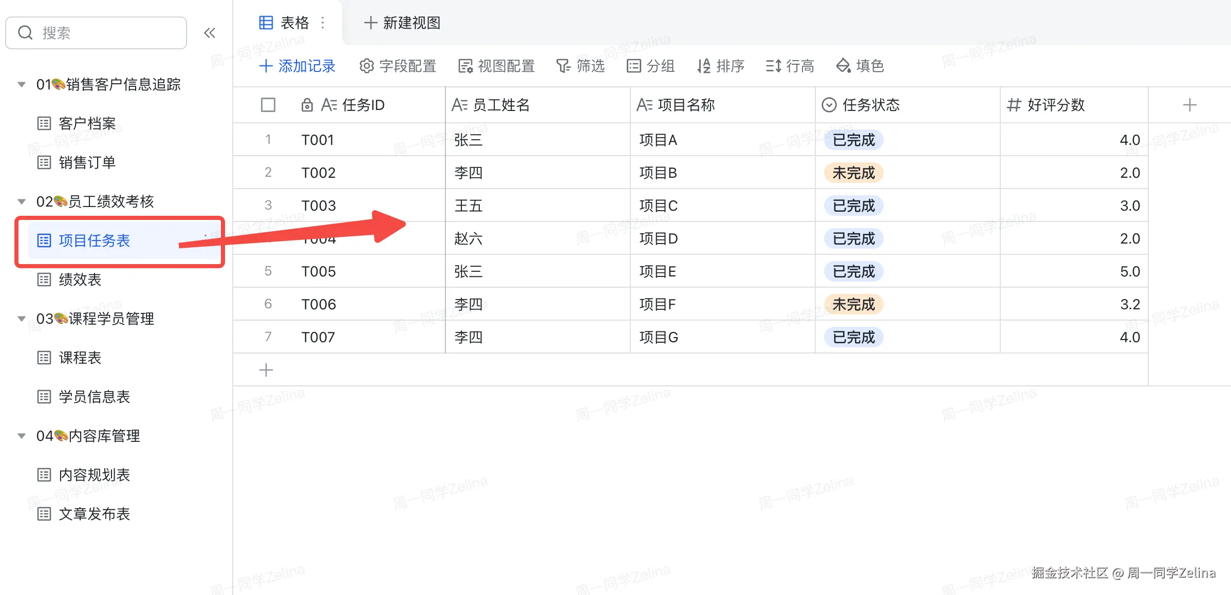 项目任务表