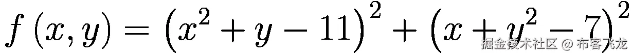 f\left(x,y\right)={\left({x}²+y-11\right)}²+{\left(x+{y}²-7\right)}²