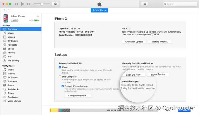 如何通过 iTunes 查看 iPhone 上的上次备份