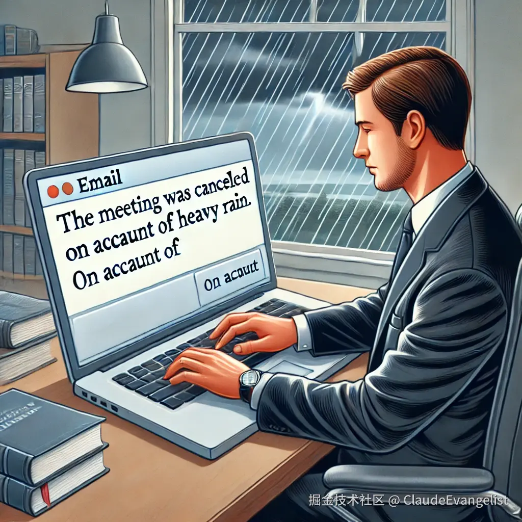 DALL·E 2024-12-16 11.45.46 - A formal, educational illustration showing a person in an office setting writing an email. On the desk are books and a laptop. The email on the laptop.webp