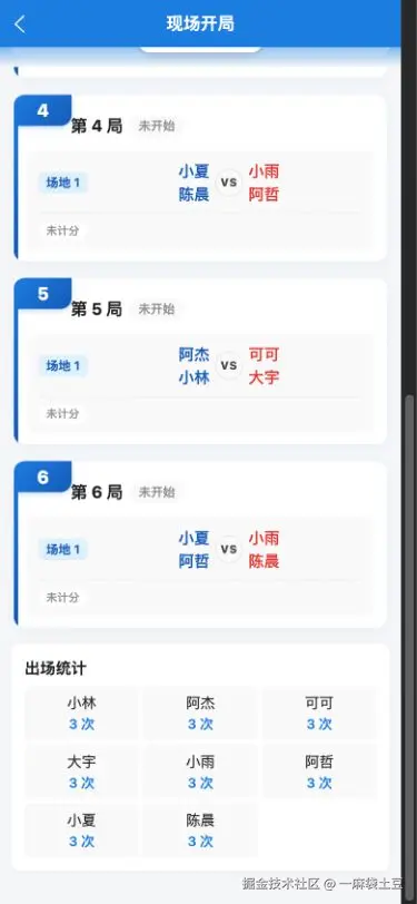 出场统计：八位球友均安排三次出场转存失败，建议直接上传图片文件