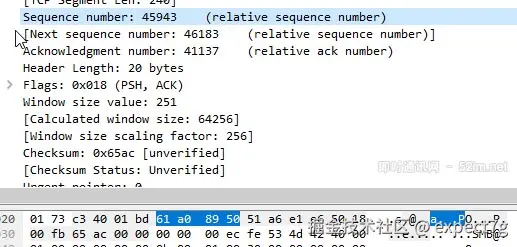 当前包的编号是45943，下一个数据包的编号是46183，由此可知，这个包的负载是240字节