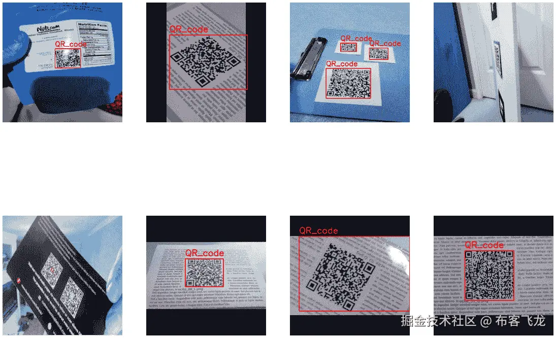 图 11.11 – 训练于合成数据的 YOLO 模型结果示例（尽管模型并不完美，但它能够在相当复杂和多样的情况下检测二维码）