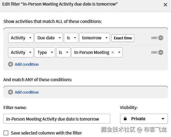 图 21.3 – 由 Pipedrive 提供的预约次日面谈的筛选器 (由 Pipedrive 提供)