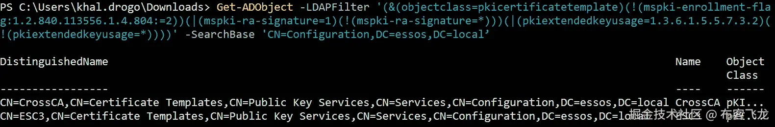 图 8.22 – 使用 LDAP 查询查找 ESC3 易受攻击模板