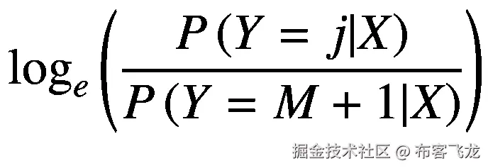 {\log}_e\left(\frac{P\left(Y=j|X\right)}{P\left(Y=M+1|X\right)}\right)
