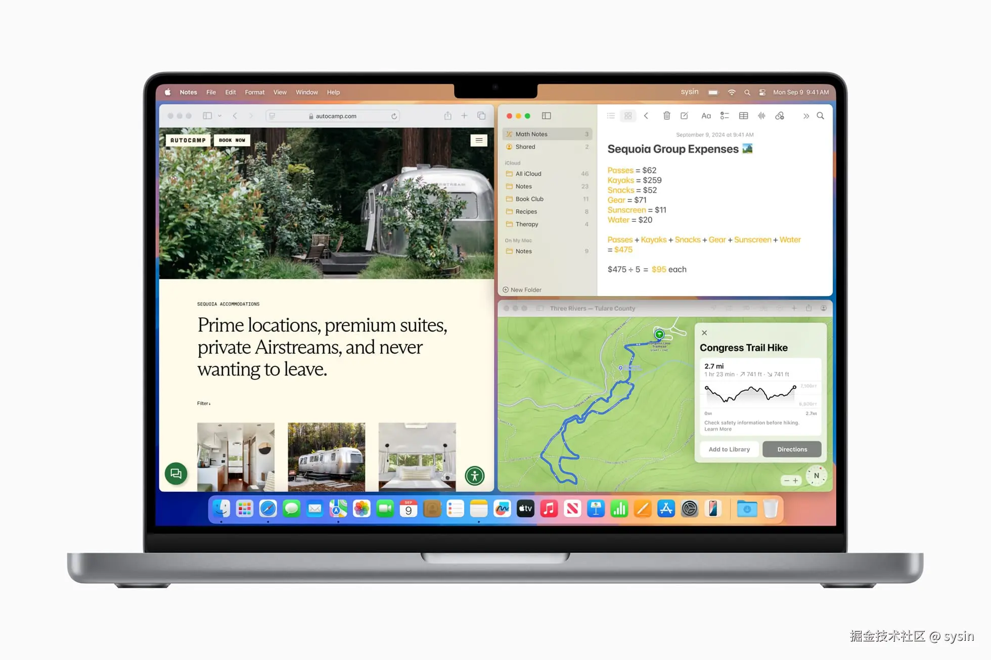 MacBook Pro 上显示着三个并排的 app 窗口。