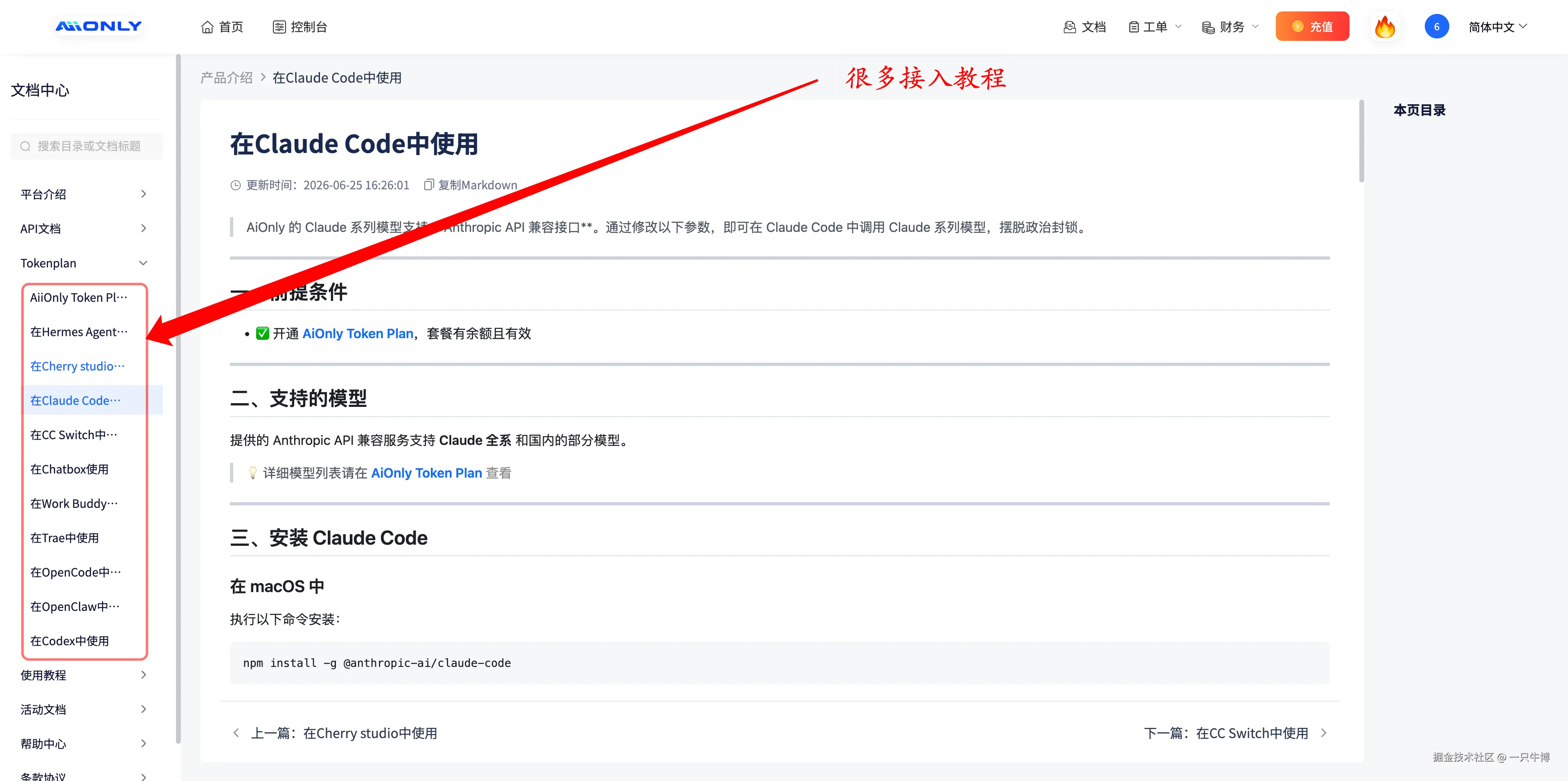 AiiOnly 文档中心的工具接入教程