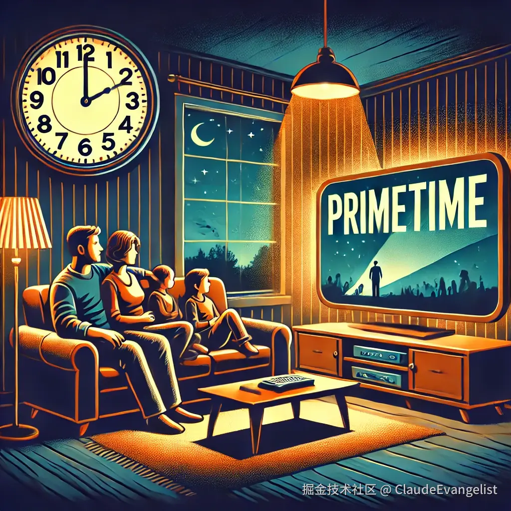 DALL·E 2024-09-17 15.34.13 - An illustration of a television screen showing a movie during primetime, with a family sitting on a couch watching together in a cozy living room. The.webp