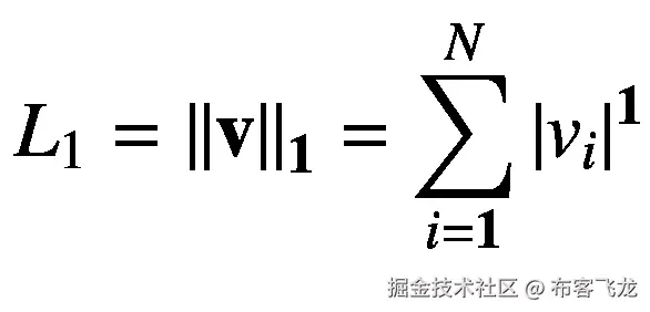 {L}_1={\left|\left|\mathbf{v}\right|\right|}_{\mathbf{1}}=\sum \limits_{i=\mathbf{1}}^N{\left|{v}_i\right|}^{\mathbf{1}}