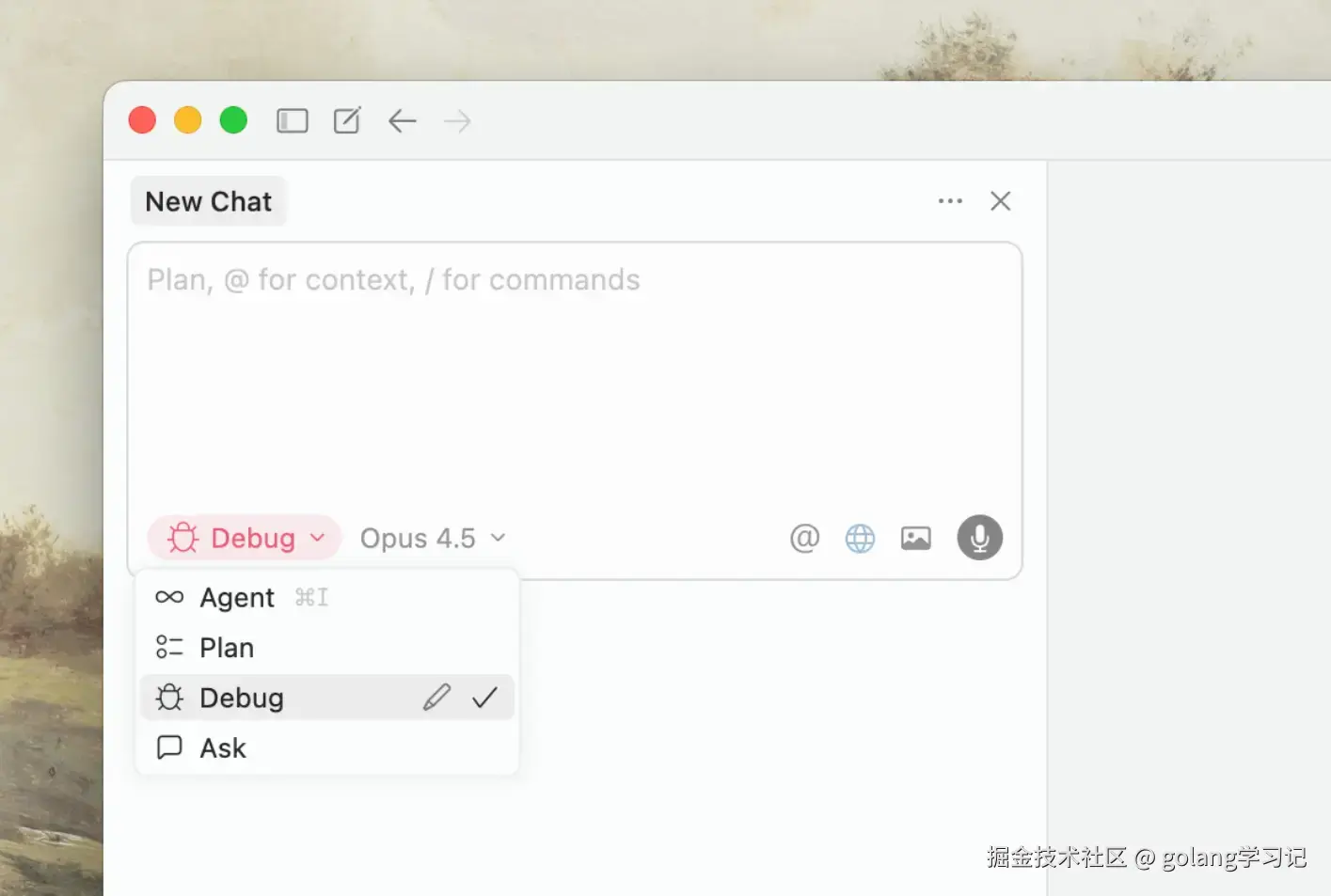 Debug Mode 界面：左侧是带日志注入的代码，右侧是 AI 提出的多个错误假设