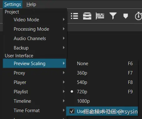 设置 > 预览缩放 > 使用硬件解码器 截图