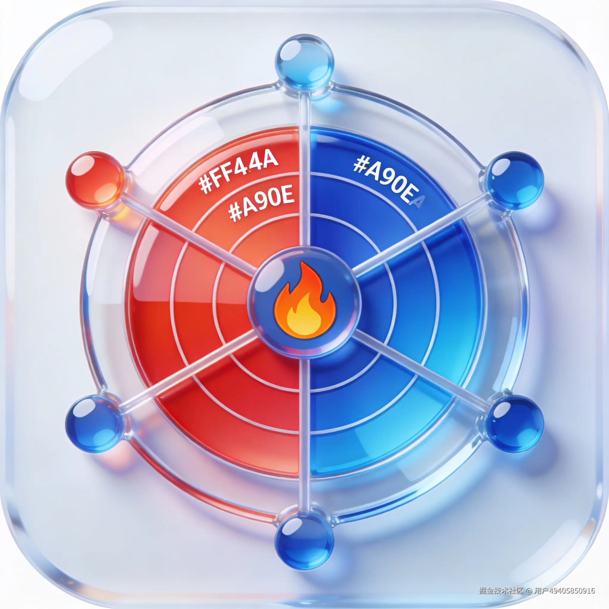 一个3D玻璃质感的雷达或排行榜图标，中心有一个火焰标志