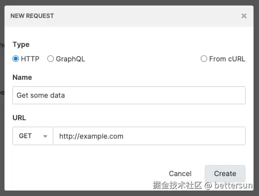 create request dialog