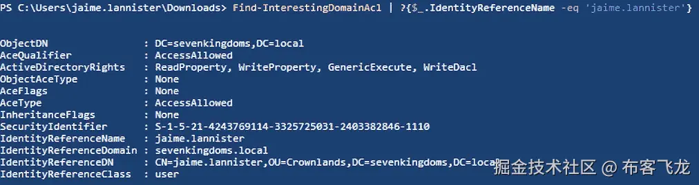 图 6.19 – jaime.lannister 用户具有对域对象的 WriteDacl 权限