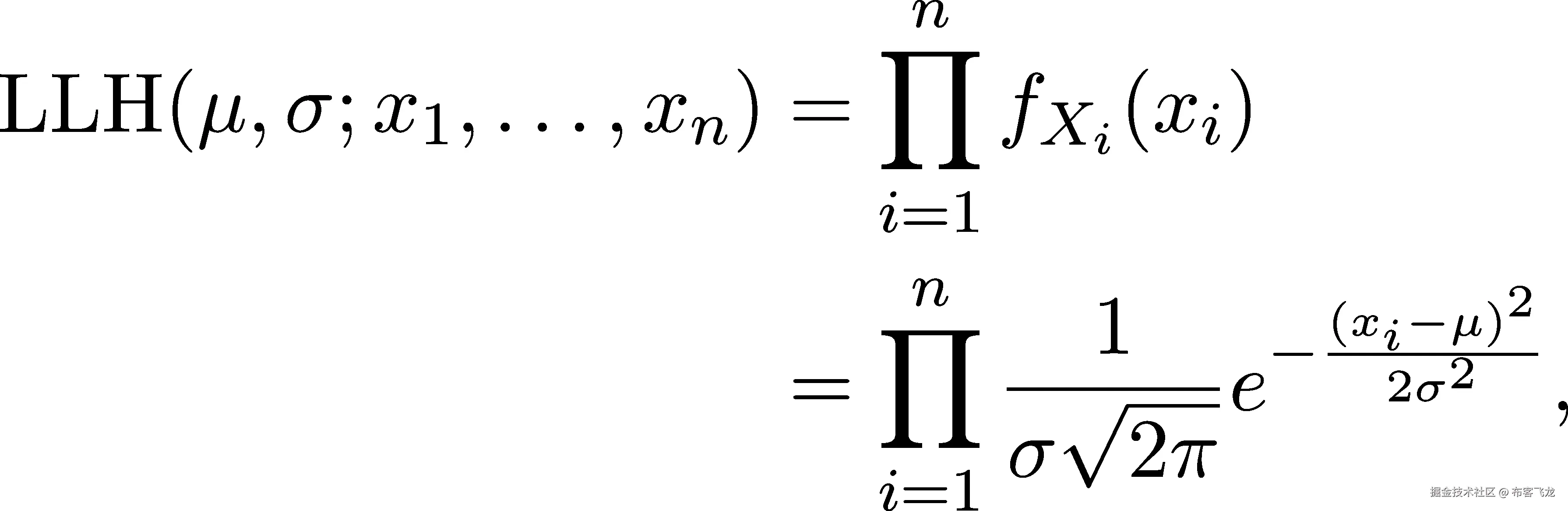  ∏n LLH (μ, σ;x1,...,xn) = fX (xi) i=1 i n 2 = ∏ -√1--e− (xi2−σμ2), i=1 σ 2π 