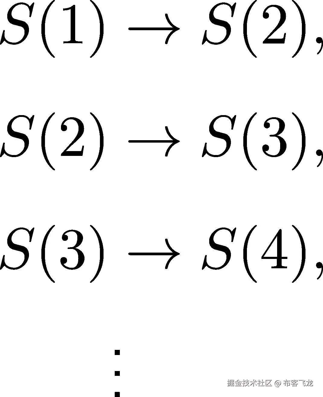 S (1) → S (2), S (2) → S (3), S (3) → S (4), ... 