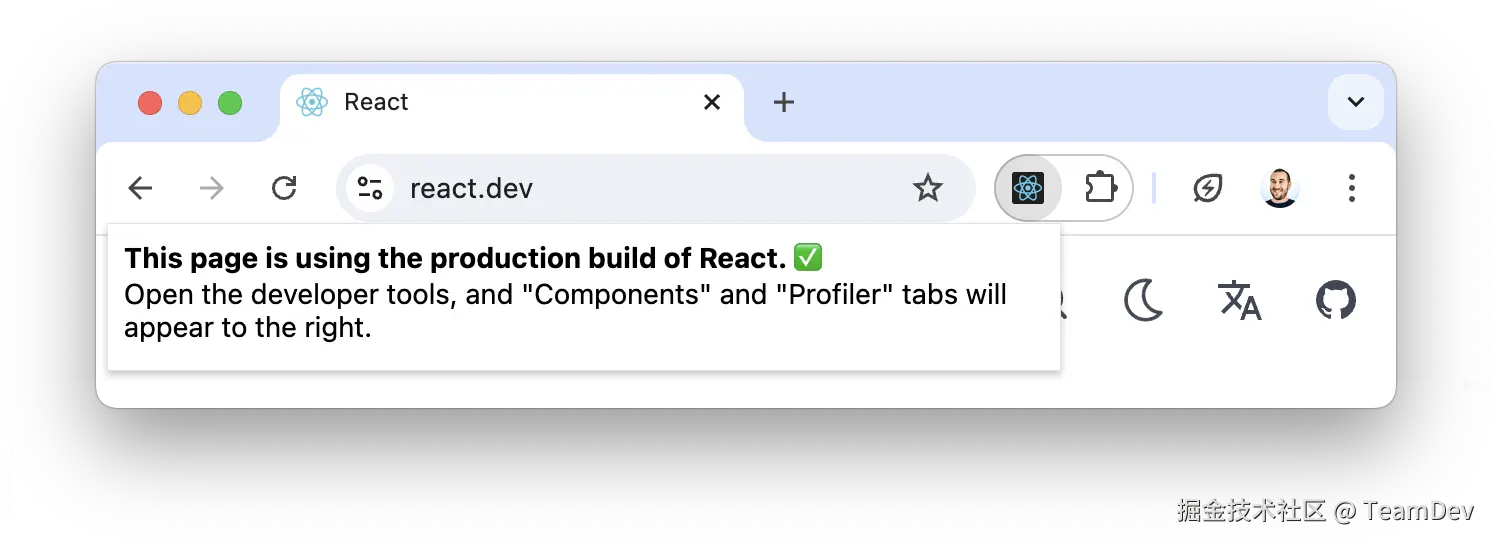 React DevTools 的操作弹出窗口