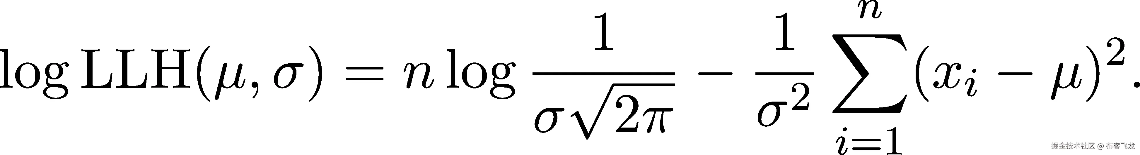  1 1 ∑n 2 log LLH (μ,σ) = nlog -√----− σ2- (xi − μ) . σ 2π i=1 
