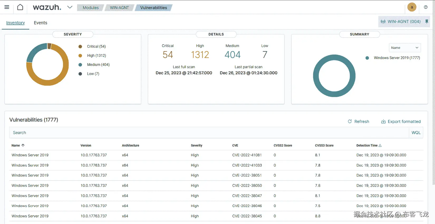 图 7.1 – Wazuh 管理器中的易受攻击的包或应用程序