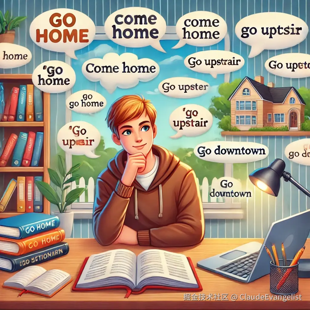 DALL·E 2024-07-23 21.13.31 - An illustration depicting an English learner sitting at a desk with books, a notebook, and a laptop open to an online dictionary. The background shows.webp