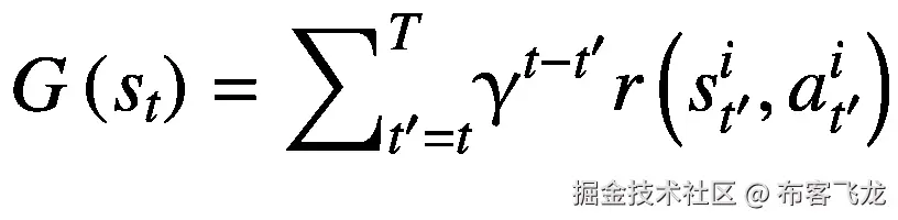 G\left({s}_t\right)={\sum}_{t^{\prime }=t}^T{\upgamma}^{t-{t}^{\prime }}r\left({s}_{t^{\prime}}^i,{a}_{t^{\prime}}^i\right)