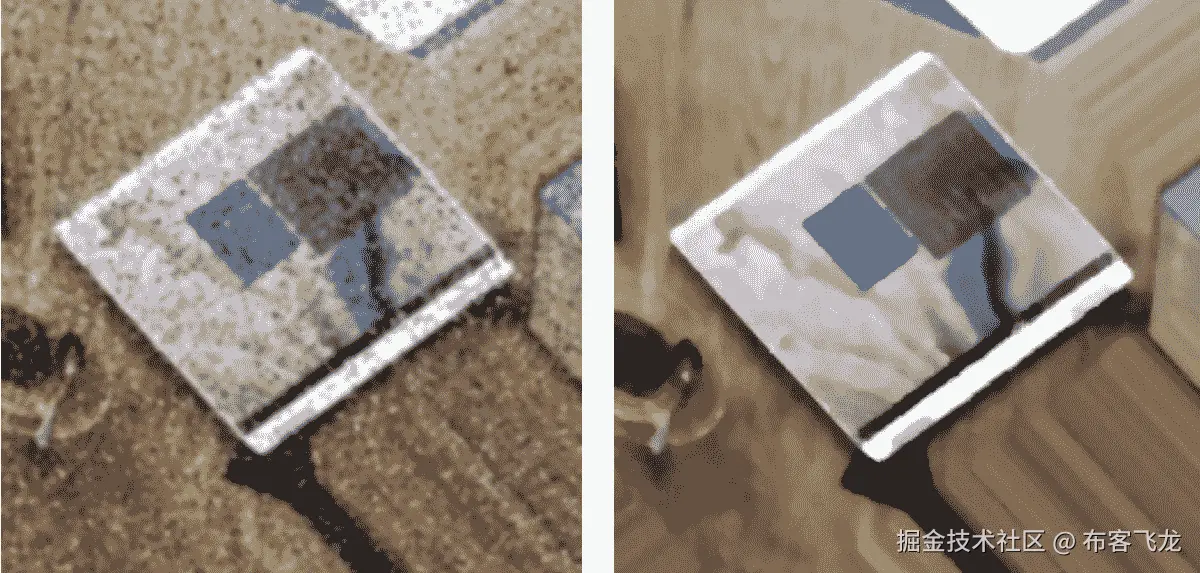 图 13.11 – 左：高斯模糊，右：中值模糊