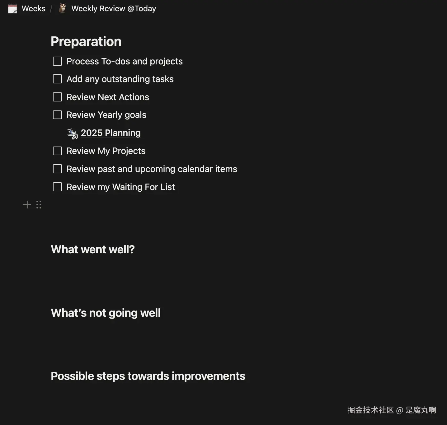 Weekly review in Notion showing scattered data across tools