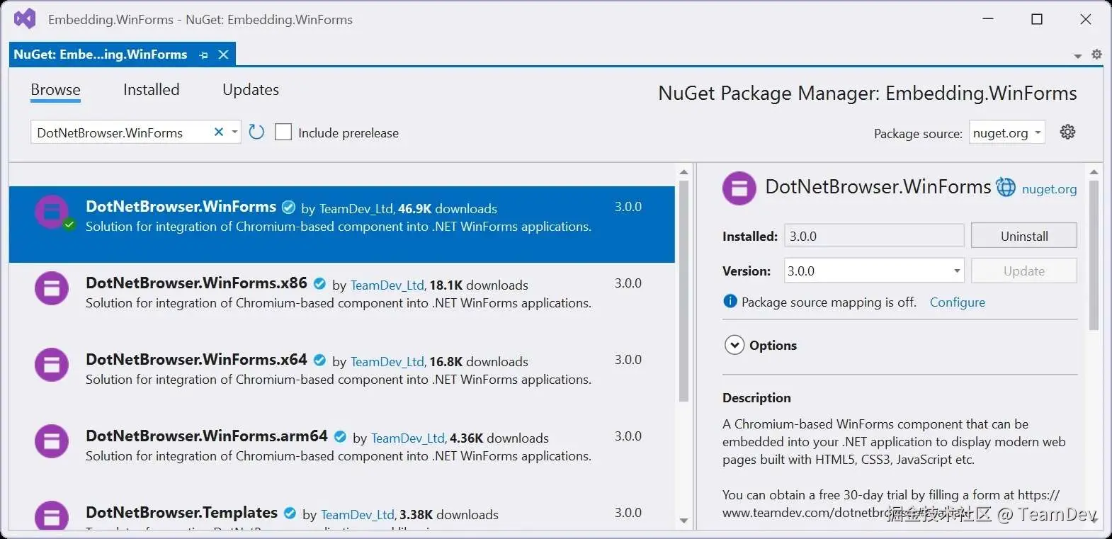 NuGet 中的 DotNetBrowser 包。
