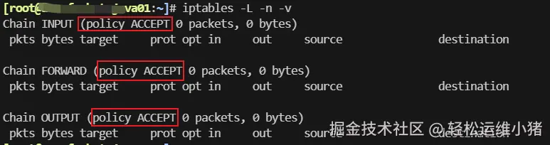 Linux iptables filter 表链默认规则
