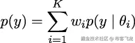  ∑K p(y) = wip (y | θi) i=1 