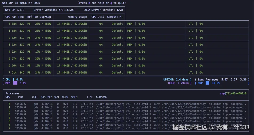初始显存占用情况