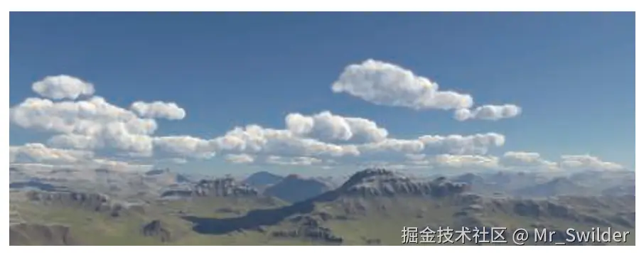 图14.26：将云作为粒子体积来进行渲染。 [1959]