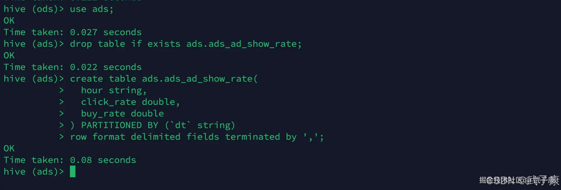 离线数仓 ADS层 创建表