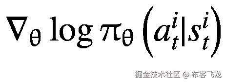 {\nabla}_{\uptheta}\log {\uppi}_{\uptheta}\left({a}_t^i|{s}_t^i\right)