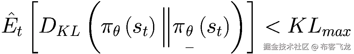 {\hat{E}}_t\left[{D}_{KL}\left({\pi}_{\theta}\left({s}_t\right)\Big\Vert {\pi}_{\underset{\_}{\theta }}\left({s}_t\right)\right)\right]&lt;K{L}_{max}