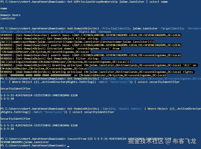 图 7.12 – jaime.lannister 被添加到 AdminSDHolder 域对象的 DACL 中