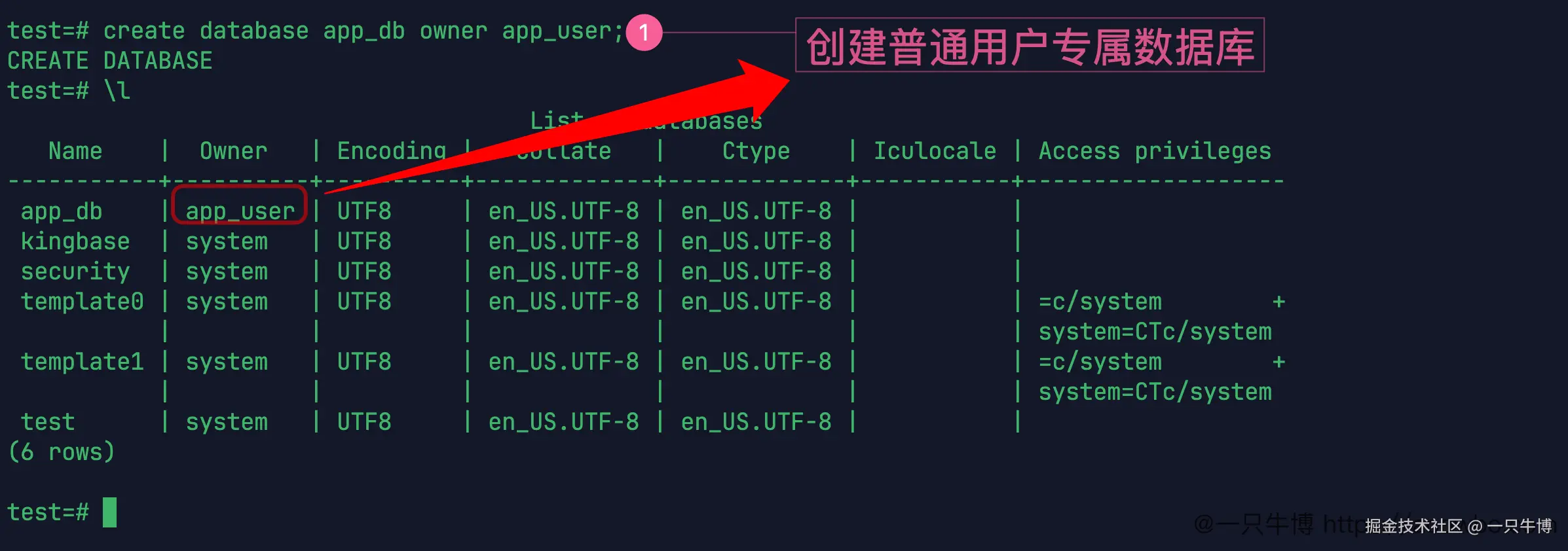 创建普通用户专属数据库