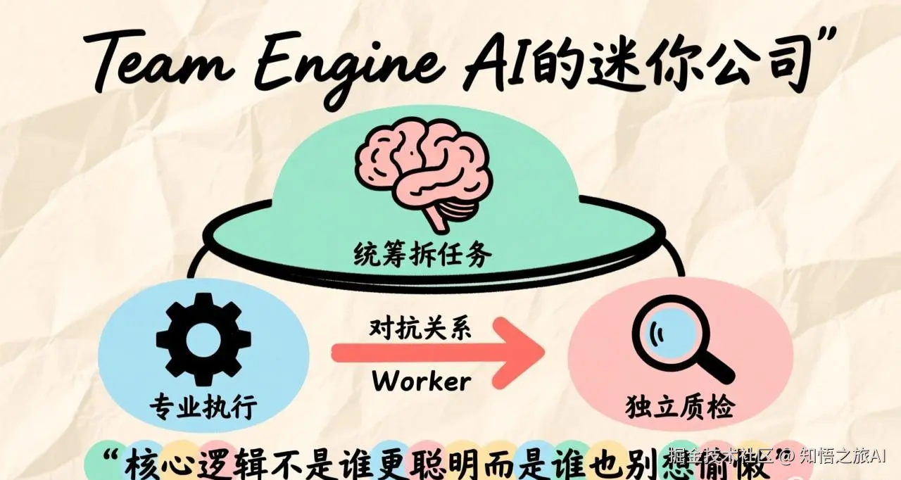Team Engine三层架构：Leader统筹、Worker执行、Verifier质检